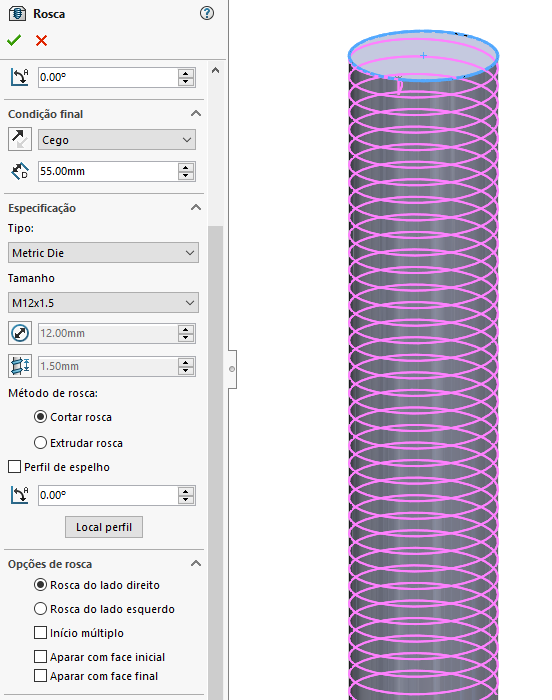 como fazer rosca tradicional no solidworks