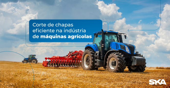 arte gráfica ilustrando corte de chapas para indústria de máquinas agrícolas