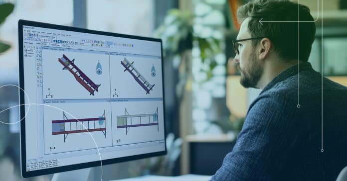 homem utilizando o software simulia abaqus em computador desktop